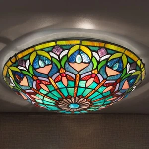 Tiffany Deckenleuchte 16" 3-flammig Handarbeit blaue Libelle Unterputzleuchte - Bild 1 von 7