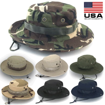 Boonie Bucket Hats Outdoor Fishing Hunting Wide Brim Mesh Camo Safari Sun Cap - Image 1 of 4