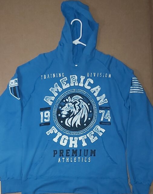American Fighter Mens Acid Blue Black Wolf Lake Streetwear Hoodie  Sweatshirt M