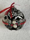 Vintage Metal Tin Type Christmas Ornament With Pearls And Holly - Read