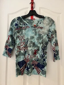 NWT Glima Tee Top Printed Tie Dye 100% Cotton Green America Sz Small Juniors - Picture 1 of 4