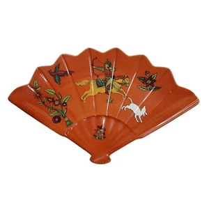 Seymour Mann Fan Tray Persian Hunter Dish Orange Chinoiserie Trinket Vintage - Picture 1 of 10