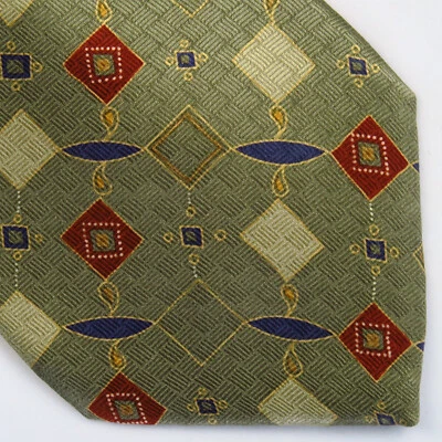 Corbata de cuello vintage Olacchi Cravatte Milano verde rojo azul patrón geométrico 59x4 Foto 1 de 4