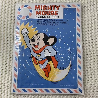 Vintage 1988 Mighty Mouse Flying Letters Birthday Party Invitations Carlton - Image 1 of 4
