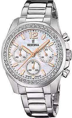 OROLOGIO FESTINA DONNA ACCIAIO CRONO CON DETTAGLI ROSATI E QUADRANTE MADREPERLA
