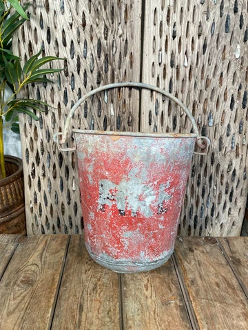 Vintage Red Galvanised English Fire Bucket Garden Planter Cover