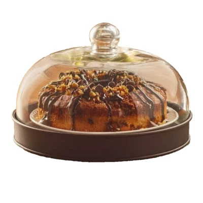 Briskly41 Glass Domed Serving Plate Platter Table Decor Bronze Cookies Cake More - Image 1 of 2