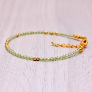 A++ Dainty Peridot Faceted Round Gemstone Gold Filled Beads 6-8" Bracelet Gift - Picture 1 of 12