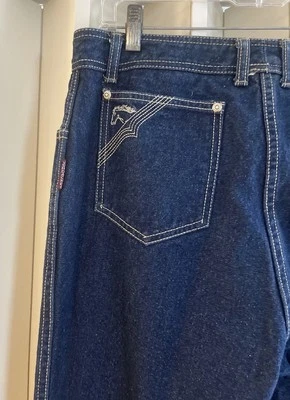 Винтажный JORDACHE вышитая лошадь темно джинсовой ткани джинсы ~ 34/L без кромки HK RN52992 новый - Изображение 1 из 4