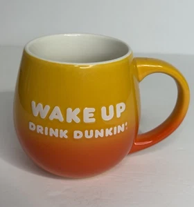 Taza de café redonda de cerámica naranja y amarilla Wake Up Drink Dunkin taza grande de 20 oz - Imagen 1 de 9