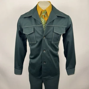 Vtg 60s 70s Farah Leisure Suit Mens 42 Jacket Coat 33 29 Pants Disco Mod Green - Picture 1 of 17