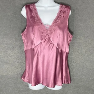 Hillard & Hanson Silk Tank Top XL Babydoll Lace Trim Mauve Pink Blouse Romantic - Picture 1 of 13