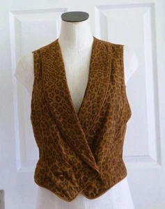 Vtg 70s 80s VAKKO I. MAGNIN Leopard Print Suede & Leather Shawl Collar Vest 8=S - Picture 1 of 19