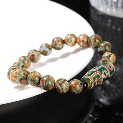 Stone Barrel Bead Bracelet Women Natural Agate Elastic Classic Healing Jewelry - Image 1 of 4