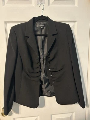 Kasper Women's Black Ruched Button Front Blazer Jacket Size10 Carreer Work Lined - Image 1 of 4