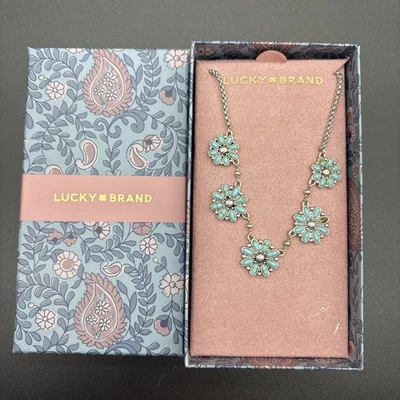 Collar Flor Margarita Marca Lucky Turquesa Tono Plata Acento Semiprecioso Foto 1 de 4
