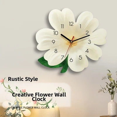 Large MDF Wooden Wall Clock Flower Design Silent Quartz for Living Room Decor - Image 1 of 4