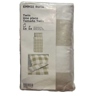 IKEA Emmie Ruta twin duvet + pillowcase tan plaid NWT cabin earthy