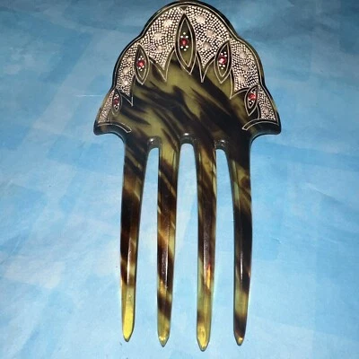 Antique Victorian Celluloid Ornate Hair Comb Accessory with Rhinestones - Image 1 of 4