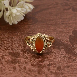 Carnelian Ring Brass Women Ring Promise Engagement Ring Handmade Gift For Her - Picture 1 of 7