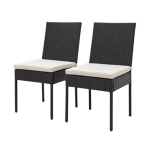 Set of 2 Patio Outdoor Garden Furniture Rattan Wicker Dining Chairs w/Cushions - Picture 1 of 7