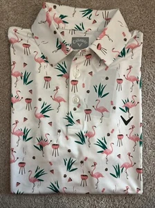 Callaway Boys SIZE XL Golf Polo White w Grilling Flamingo Print Opti-Dry NWT - Picture 1 of 6