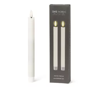 Battery Operated Taper Candles w/Timer Ivory Set/2 Realistic Pulsing Flame 9.5in - Picture 1 of 3