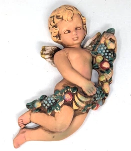 Vintage Arcadia C-6682 Ceramic Cherub Angel Fruit Wall Hanging Plaque Figurine - Picture 1 of 7