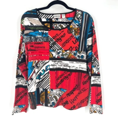 Vintage Chico's Women's Sequins Long Sleeve Graphic top shirt Multi-Color Large - Image 1 of 4