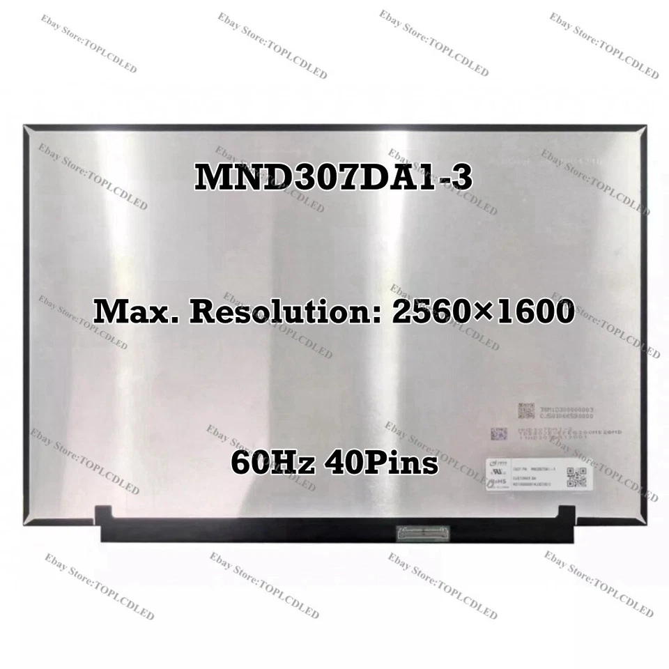 MND307DA1-3 13.3" 2560×1600 WQXGA LCD Screen Replacement Panel 60Hz IPS 40 Pins - Image 1 of 1