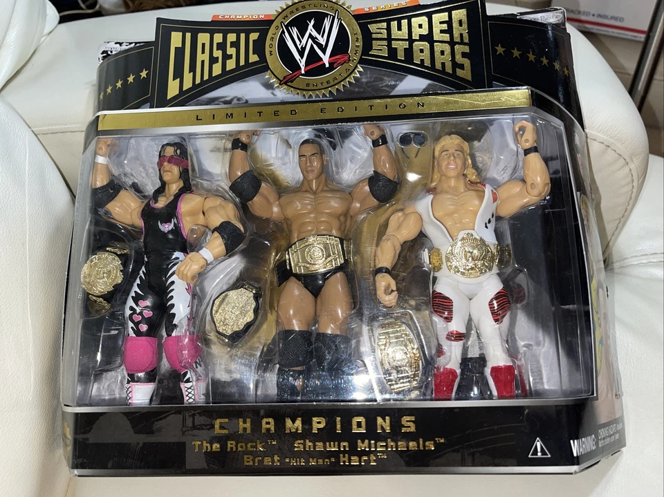 2005 WWE Classic Superstars The Rock Bret Hart Shawn Michaels 3pk Jakks Pacific