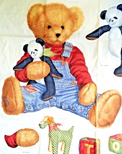 Stoff Panel BLUE JEAN TEDDYBÄR & Hundespielzeug Daisy Kingdom - Bild 1 von 10