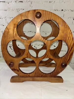 Soporte de vino de madera vintage 7 botellas MCM primitivo rústico Foto 1 de 4