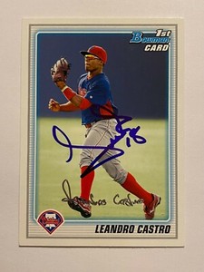 Leandro Castro Signed Bowman #BP53 2010 Card Philadelphia Phillies Auto MLB RAD