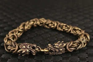 Genial latón chino tallado a mano cabeza de dragón estatua pulsera decoración regalo - Imagen 1 de 8