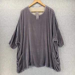 Locker geschnittene Damen Einheitsgröße Samt silbergrau Tunika Top Taschen Viskose Seide neu mit Etikett - Bild 1 von 15