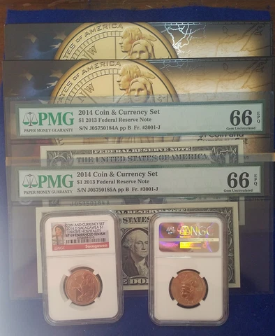 2 SETS 2014 American $1 Coin and Currency NGC SP69 A&B PMG  66 EPQ Sequential Cover