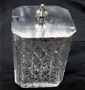 Antique Brillant Period Cut Glass (England) Preserve Jar Sterling Silver Lid - Picture 1 of 24