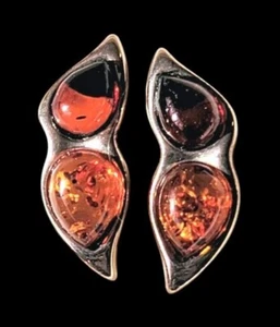 Natural Cherry & Honey Baltic Amber Earrings Sterling Silver Posts Pierced Ears - Picture 1 of 6