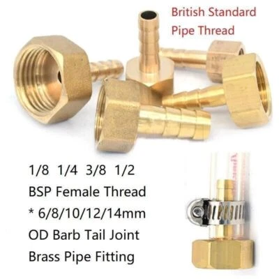 Brass Coupler 6/8/10/12/14mm Barb Hose Connector to Female Thread Pipe Fitting