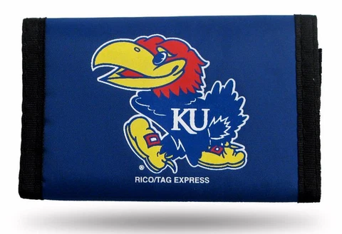 Kansas Jayhawks Nylon Tri-Fold Wallet [NEW] NCAA Vinyl Trifold Billfold ID Cover