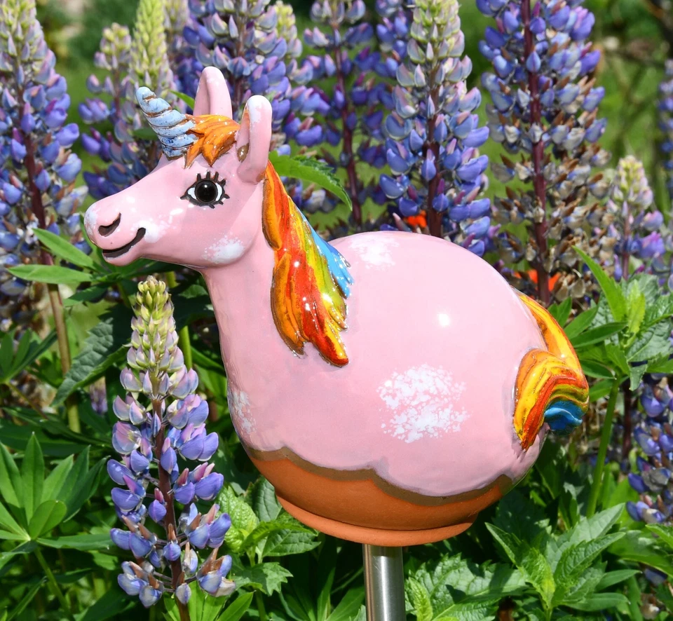 Bola de Jardín Cerámica Decoración Estatua Unicornio Rosa H20cm Midene Hecha a Mano Foto 1 de 4