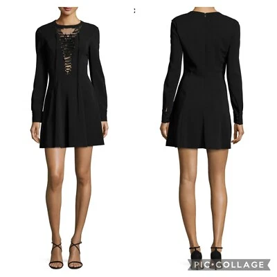 A.L.C. Vestido Wares Negro Ponte Manga Larga Encaje Inserto Talla 10 NUEVO Foto 1 de 4