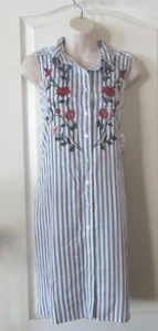 Terre Bleue Slvless Floral Embroidered Shirt Dress Women's S-XXL NWT MSRP$49 - Picture 1 of 4