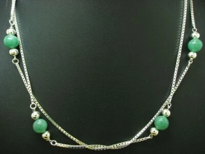 Collana In Argento 835 Con Decorazione In Giada / Argento 925 / 84,5cm / 14,7g - Immagine 1 di 3