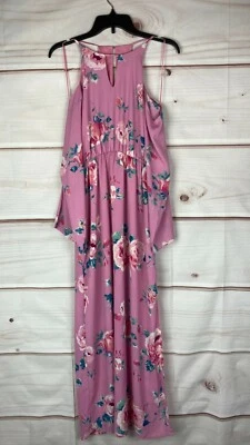 Everly Dress Womens S Floral Print Cold Shoulder Maxi Pink Long Sleeve Keyhole - Image 1 of 4