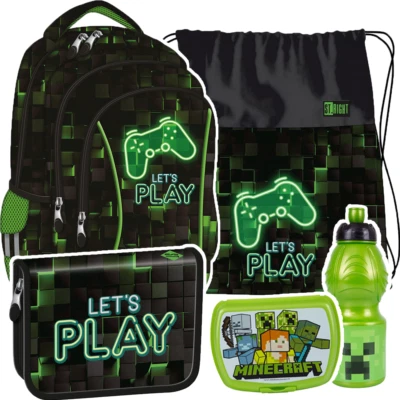 PLAY Game Rucksack Schulrucksack Schulranzen 5 Tlg. Federtasche Set Minecraft - Bild 1 von 4