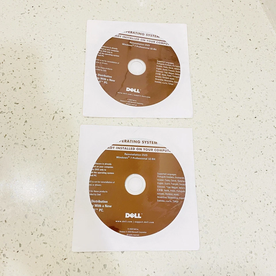 2 X Brand New Dell Windows 7 Professional 32 Bit Reinstallation DVD Discs New - Image 1 of 4