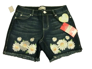 JORDACHE MIDI GIRL'S SZ 12 JEAN SHORTS WITH EMBROIDERED SUNFLOWER 4 1/2" INSEAM - Picture 1 of 6
