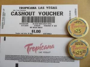 Tropicana Casino LV, ultimo giorno intero prima della chiusura 4-1-2024. Voucher $1,00 + CHIP - Foto 1 di 6